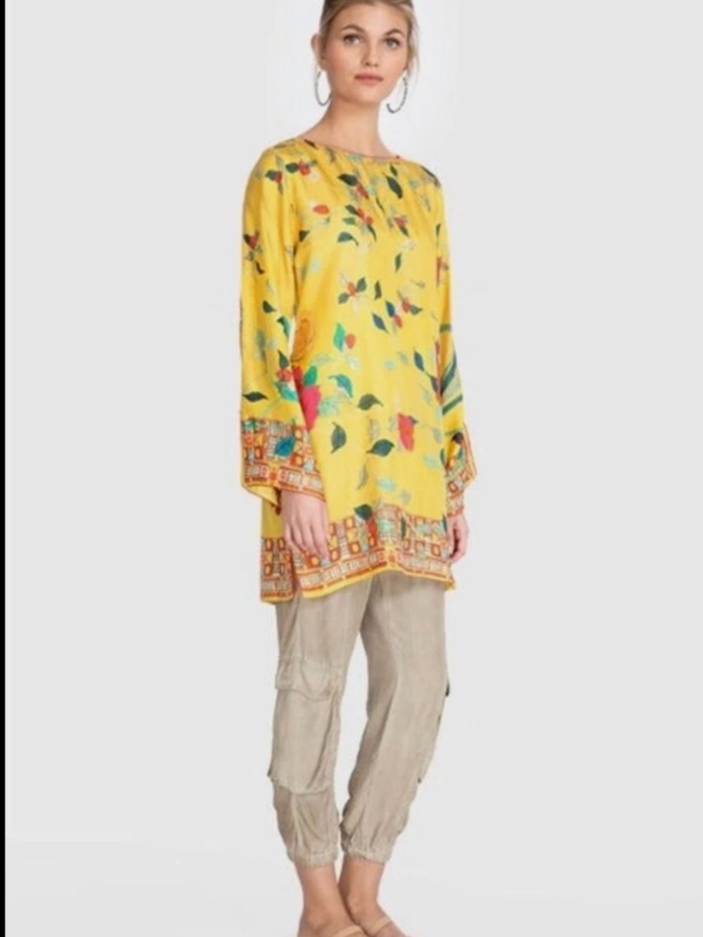 Johnny Was Yellow Floral Border Print Tunic